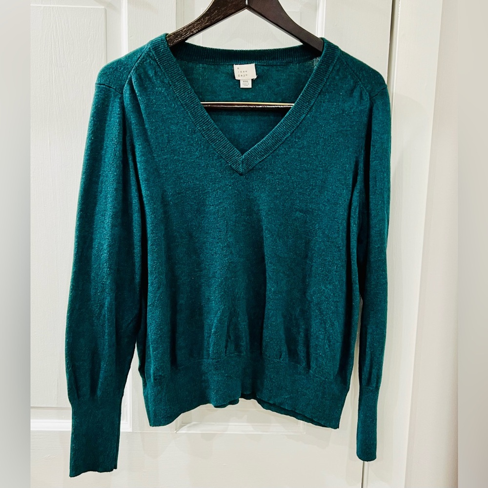 Fine Gauge V-Neck Dark Green Sweater - Size XXL - A New Day